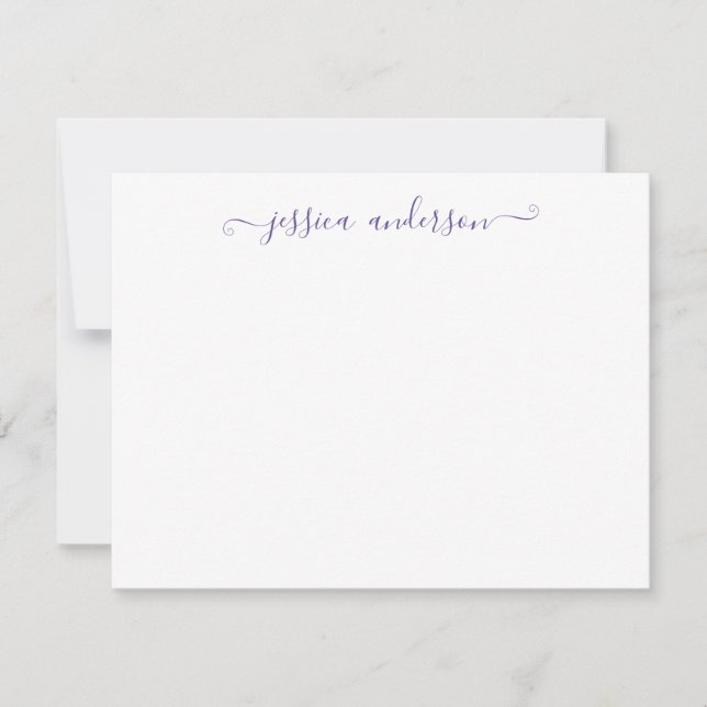 Trendy Modern Girly Stylish Violet Purple Script Note Card (Front)