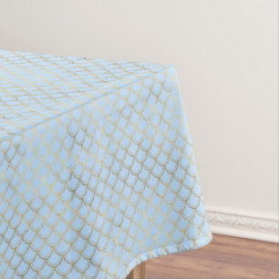 Trendy Modern Gold Blue Mermaid Scales Pattern Tablecloth