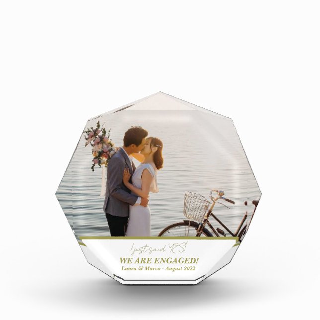Trendy Modern Gold Engagement Couple Photo Block (Front)