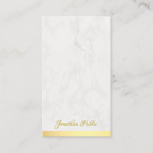 Trendy Modern Gold Marble Handwritten Name Text Business Card