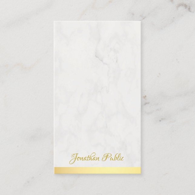 Trendy Modern Gold Marble Handwritten Name Text Business Card (Front)
