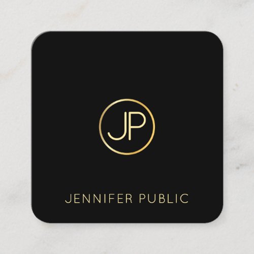 Trendy Modern Gold Monogram Black Template Elegant Square Business Card