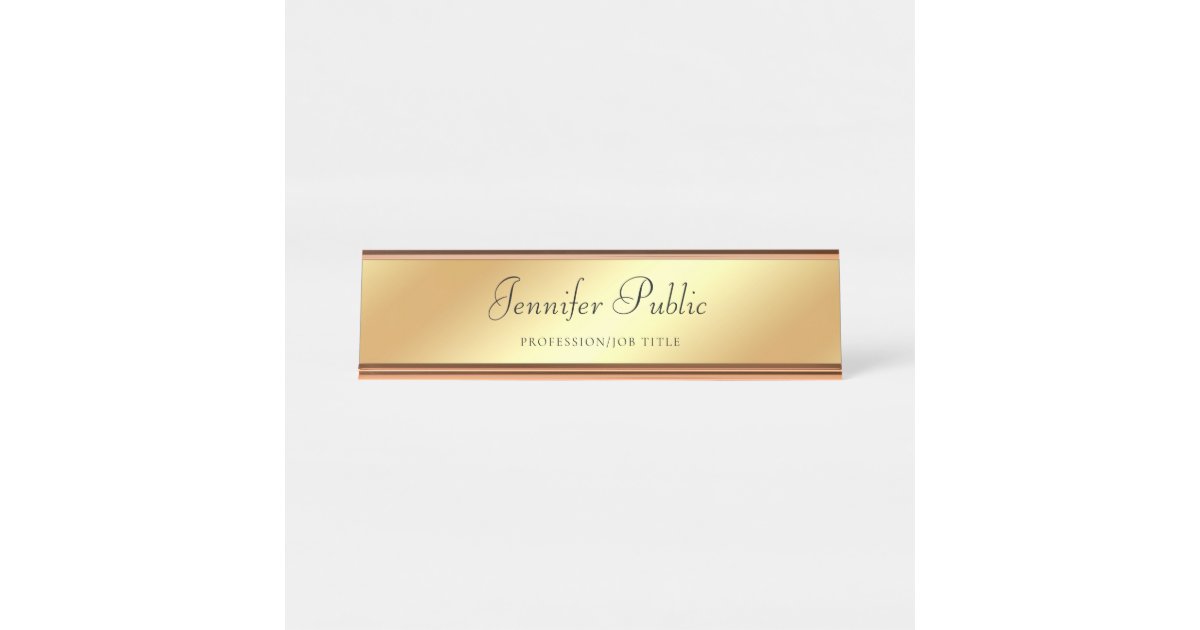 Trendy Modern Gold Template Hand Script Text Desk Name Plate Zazzle Com