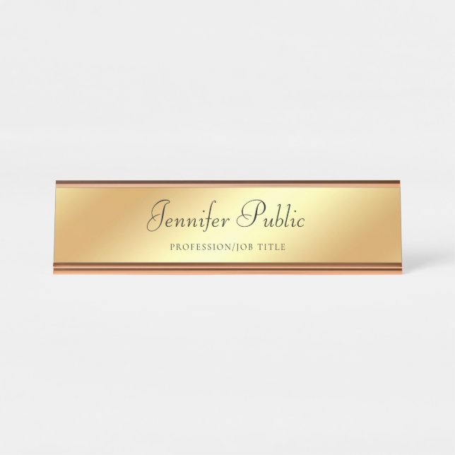 Trendy Modern Gold Template Hand Script Text Desk Name Plate (Front)