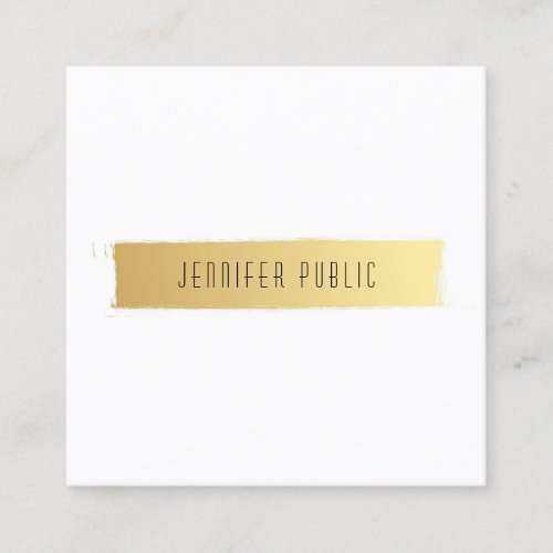 Trendy Modern Gold White Luxurious Elegant Plain Square Business Card