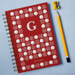 Trendy Modern Golf Ball &amp; Tee Monogram Red  Notebook at Zazzle