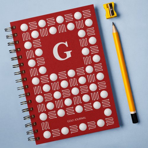 Trendy Modern Golf Ball  Tee Monogram Red  Notebook