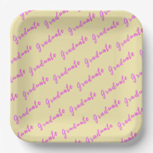 Trendy Modern Graduate Pink and Yellow Graduation Paper Plates