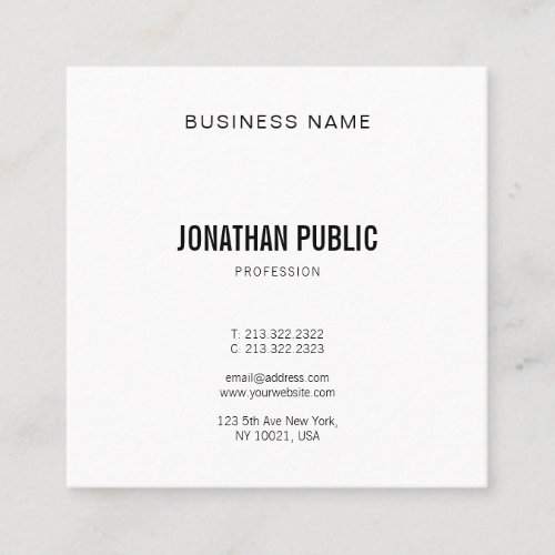 Trendy Modern Graphic Elegant Minimalistic Plain Square Business Card