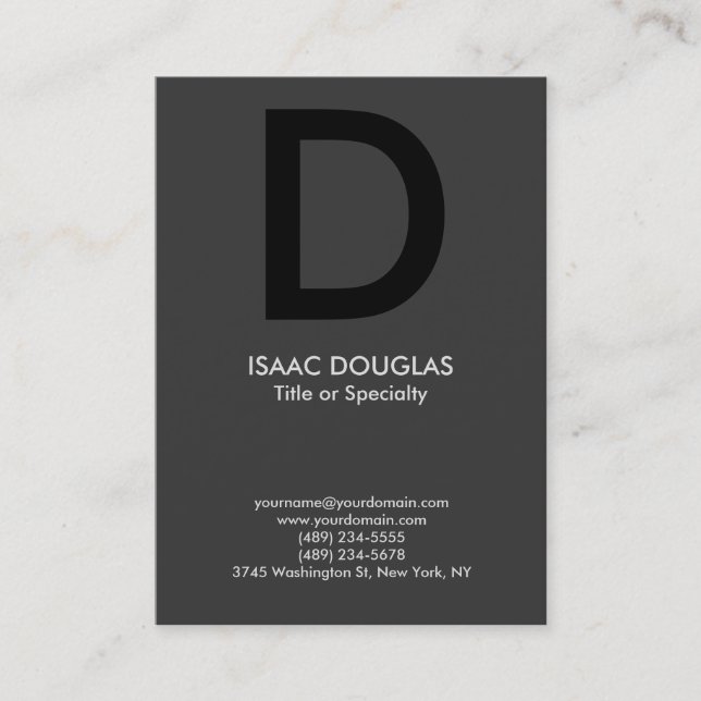 Trendy modern gray black bold monogram business card (Front)
