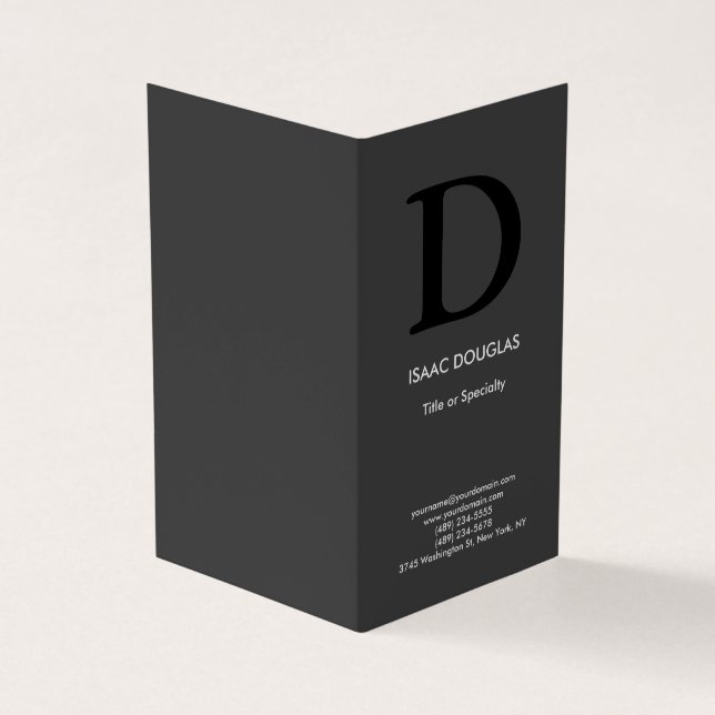 Trendy modern gray black bold monogram business card (Outside)
