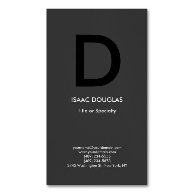Trendy modern gray black bold monogram business card magnet (Front Vertical)