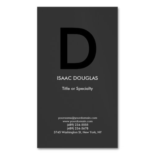 Trendy modern gray black bold monogram business card magnet