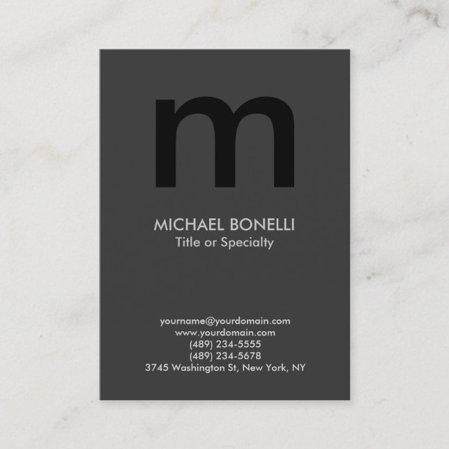 Trendy modern gray black monogram business card (Front)
