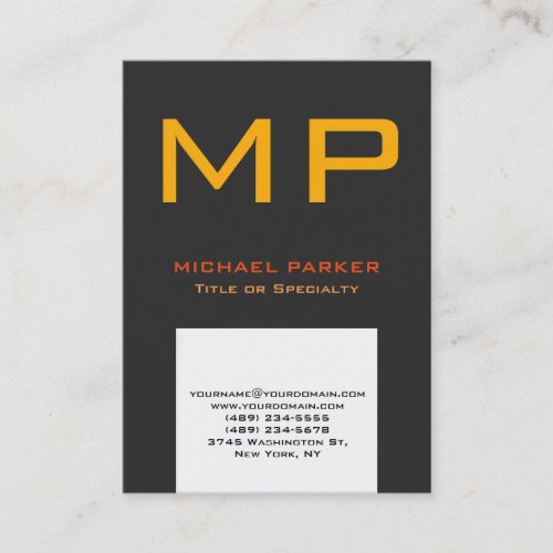 Trendy modern gray white yellow monogram business card