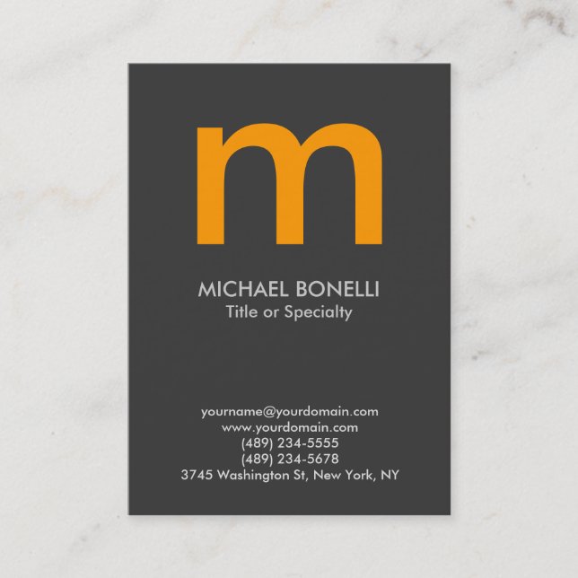 Trendy modern gray yellow monogram business card (Front)