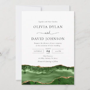 Trendy Modern green Gold Agate Wedding Invitation