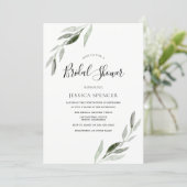 Trendy Modern Green Leaf Bridal Shower Invite (Standing Front)