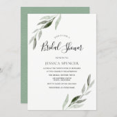 Trendy Modern Green Leaf Bridal Shower Invite (Front/Back)