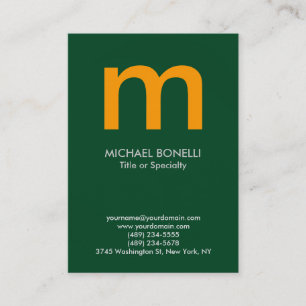 Trendy modern green yellow monogram business card