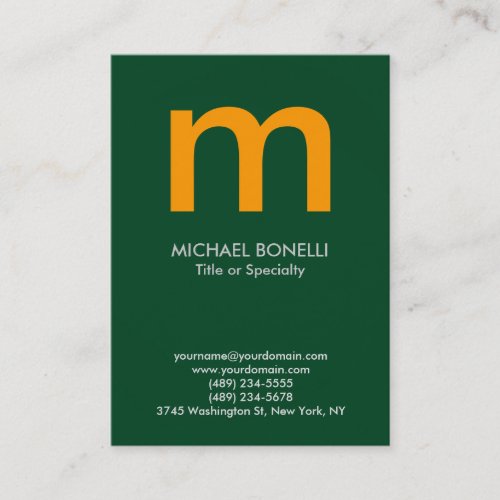 Trendy modern green yellow monogram business card