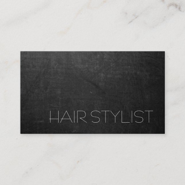 Trendy Modern Grey Chalkboard Hair Stylist Business Card (Front)