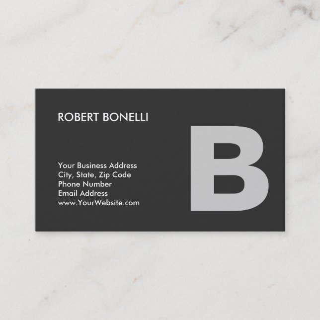 Trendy Modern Grey Monogram Business Card (Front)
