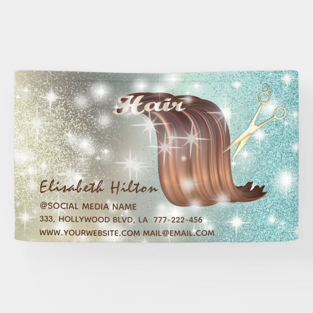 Trendy modern hair logo sparkling glittery banner (Horizontal)