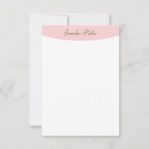 Trendy Modern Handwriting Blush Pink White Elegant Note Card