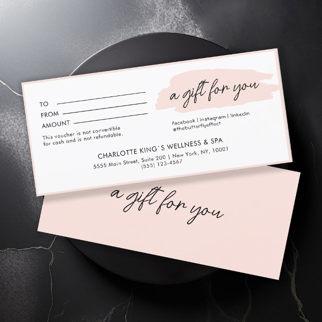 Trendy, modern, handwriting, light-pink business  (Trendy, modern, handwriting, light-pink business gift certificate.)