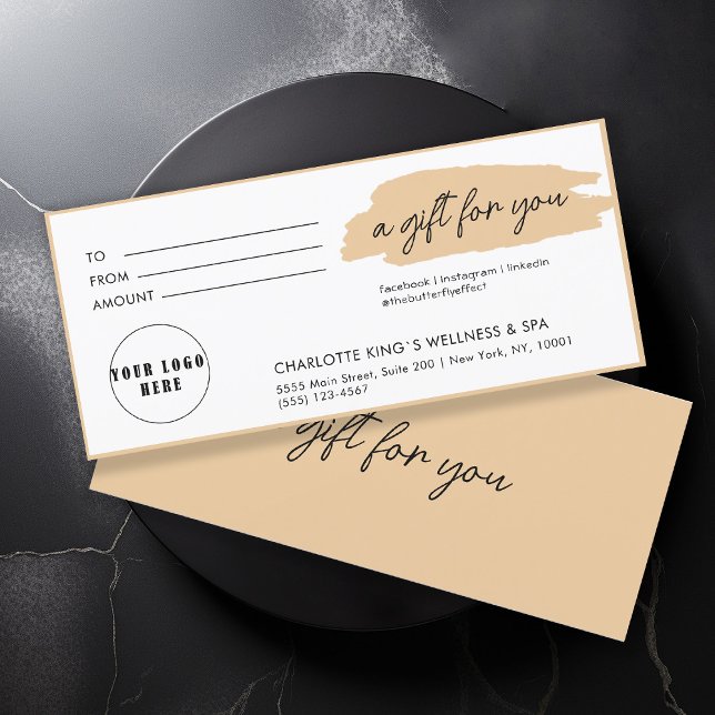 Trendy, modern, handwriting, logo, beige (Personalized, trendy, modern, handwriting, logo, beige gift certificate.)