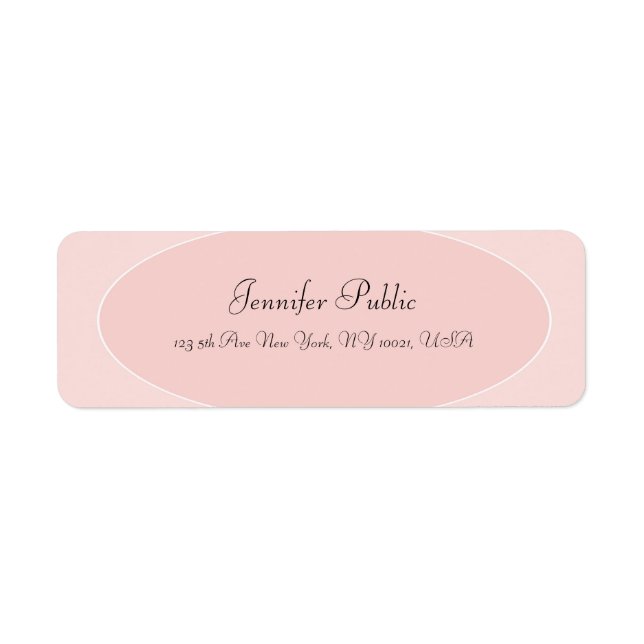 Trendy Modern Handwritten Script Blush Pink White Label (Front)