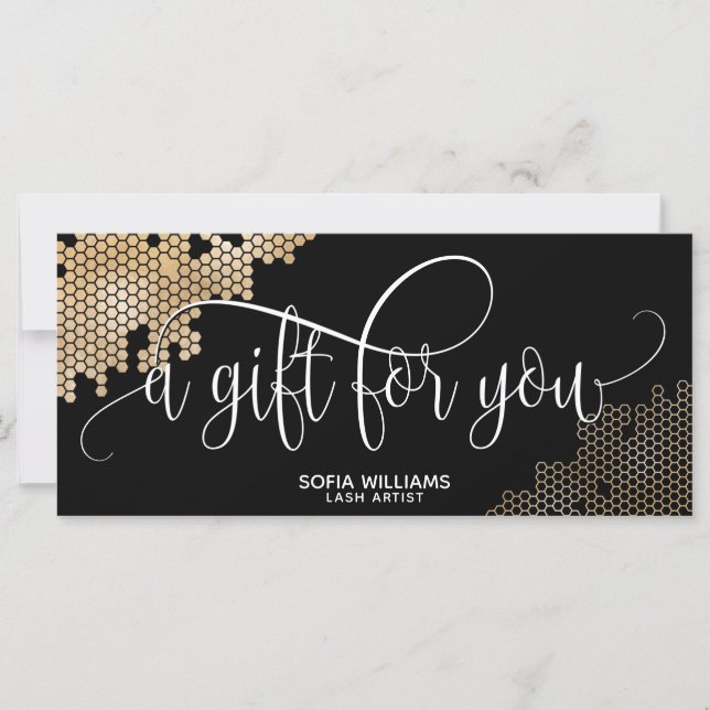 trendy modern honeycomb gold Certificate Gift Card (Front)