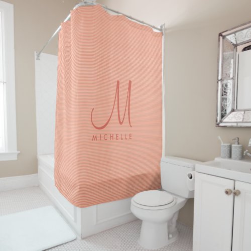 Trendy Modern Initial Name Monogram Template Peach Shower Curtain