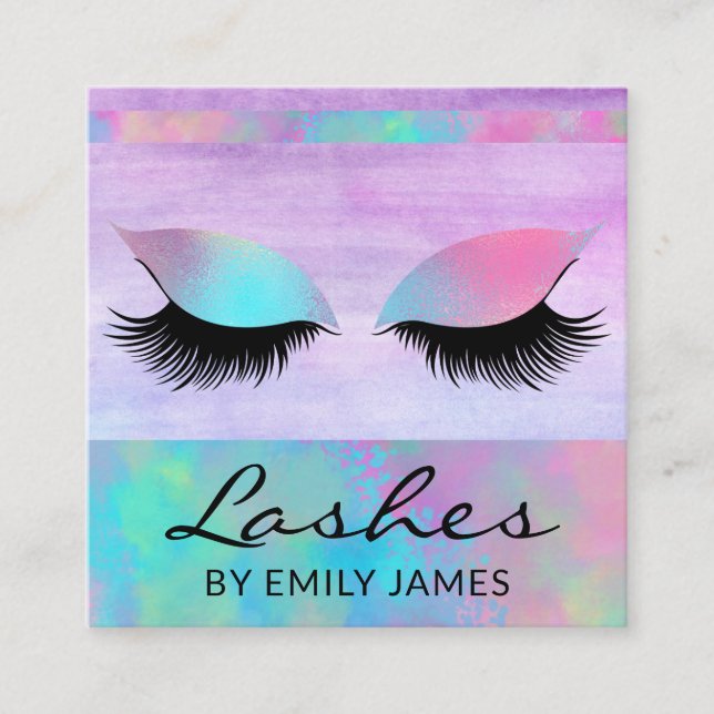 Trendy Modern Iridescent Chic Lashes Professional Square Business Card (Front)