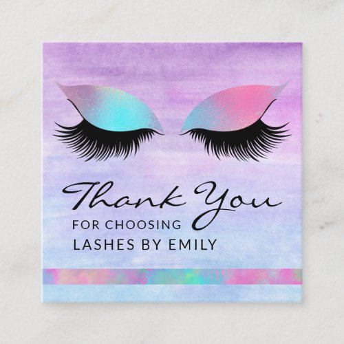 Trendy Modern Iridescent Chic Thank You Lash Care Square Business Card