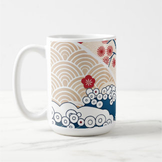 Trendy Modern Japanese Wave & Sakura Pattern  Coffee Mug