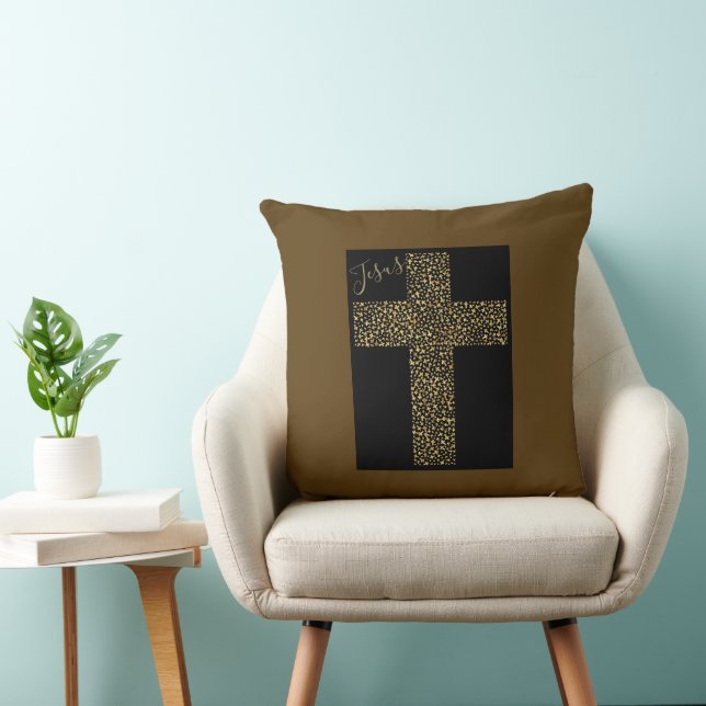 Trendy Modern Jesus Gold Cross Throw Pillow (Chair)