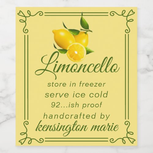 Trendy Modern Limoncello Label For A Tall Bottle 