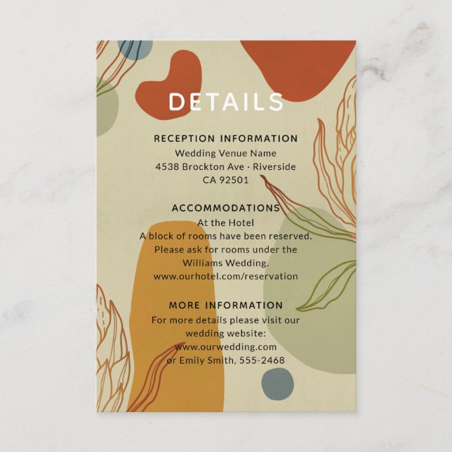 Trendy Modern Line Abstract Protea Botanical Enclosure Card (Front)