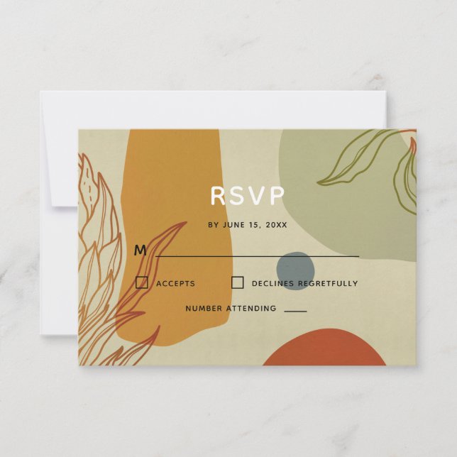 Trendy Modern Line Abstract Protea Botanical RSVP Card (Front)