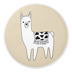 Trendy Modern Llama & Taupe Ceramic Knob