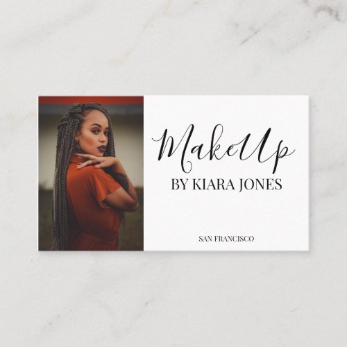 Trendy Modern Makeup Artist Script Photo Business Card