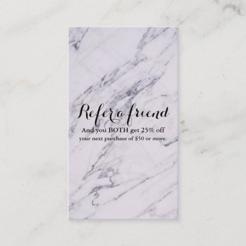 Trendy Modern Marble Elegant Glam Refer a Friend Referral Card