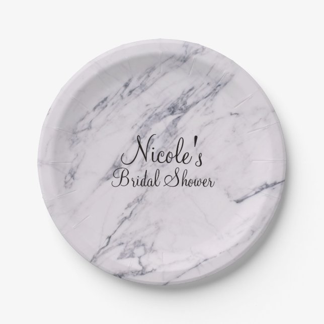 Trendy Modern Marble Elegant Wedding Party Paper Plates (Front)