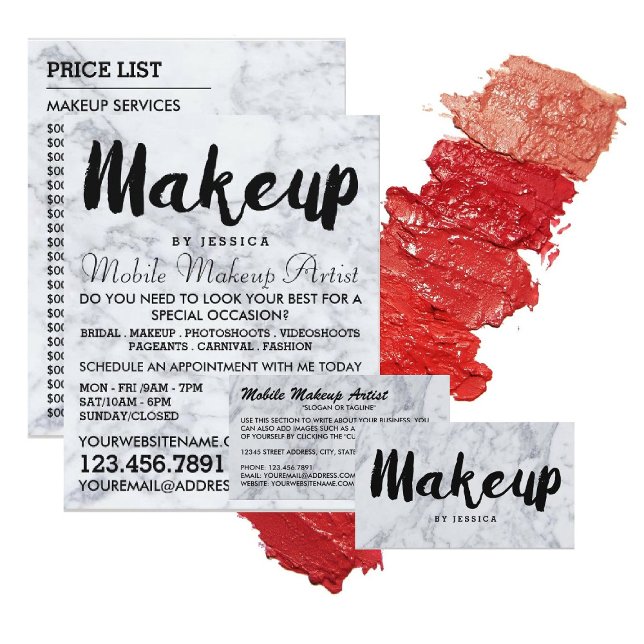 Trendy Modern Marble Makeup Artist Business Card (Creator Uploaded)