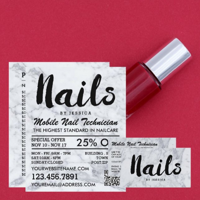 Trendy Modern Marble Nail Technician Business Card (Creator Uploaded)