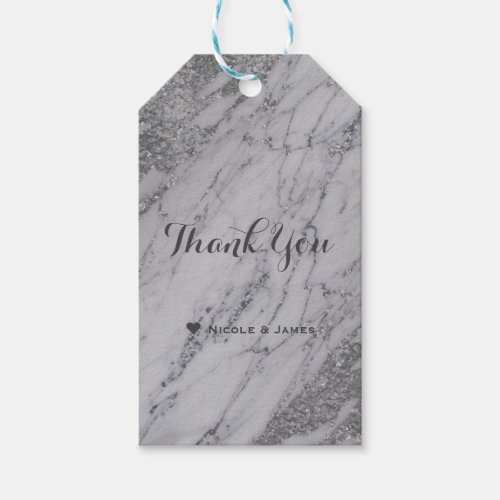 Trendy Modern Marble Silver Glam Elegant Wedding Gift Tags