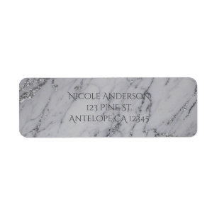 Trendy Modern Marble Silver Glamor Invitation Label