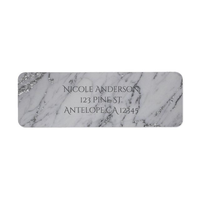 Trendy Modern Marble Silver Glamor Invitation Label (Front)